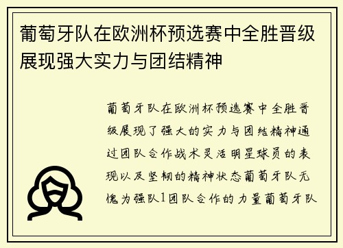 葡萄牙队在欧洲杯预选赛中全胜晋级展现强大实力与团结精神