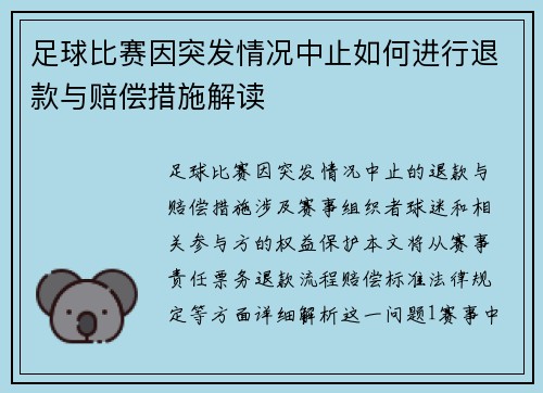 足球比赛因突发情况中止如何进行退款与赔偿措施解读