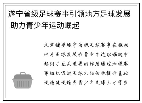 遂宁省级足球赛事引领地方足球发展 助力青少年运动崛起